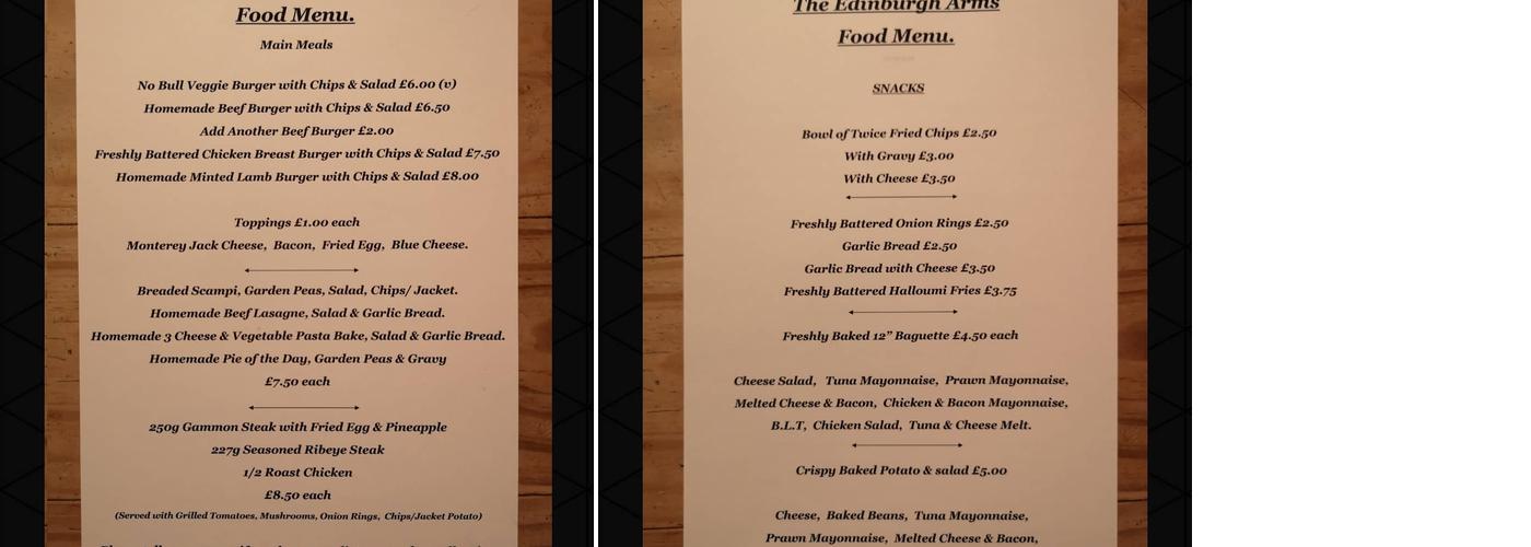 Edinburgh Arms Menu