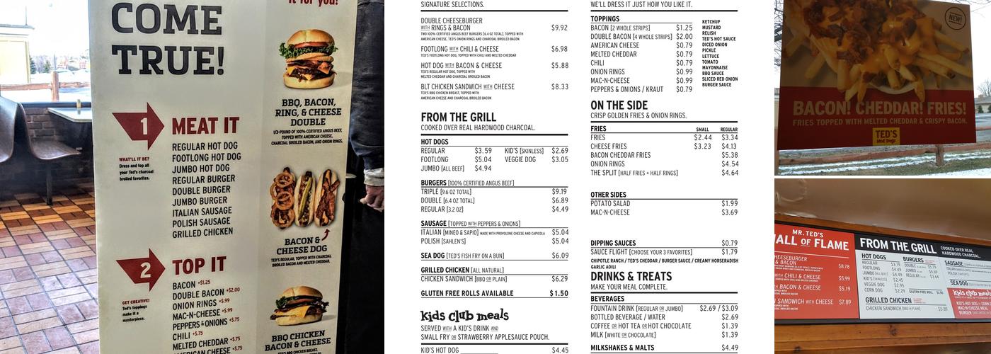 Ted's Hot Dogs Menu