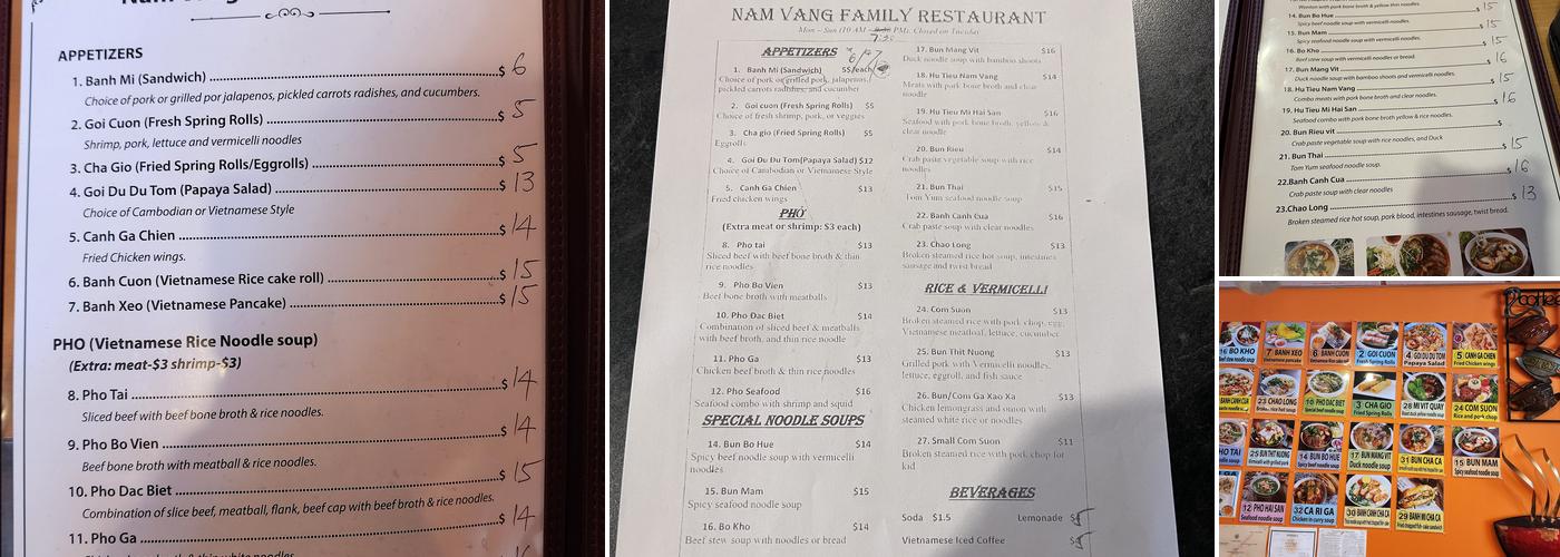 Nam Vang Restaurant Menu