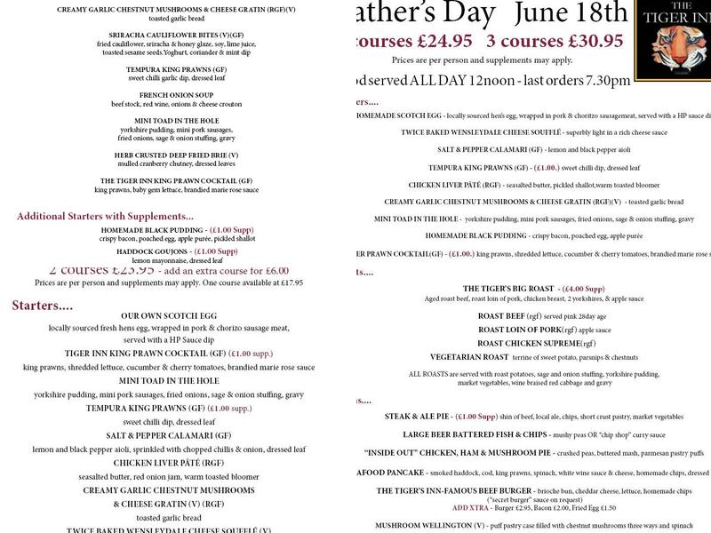 The Tiger Inn Menu