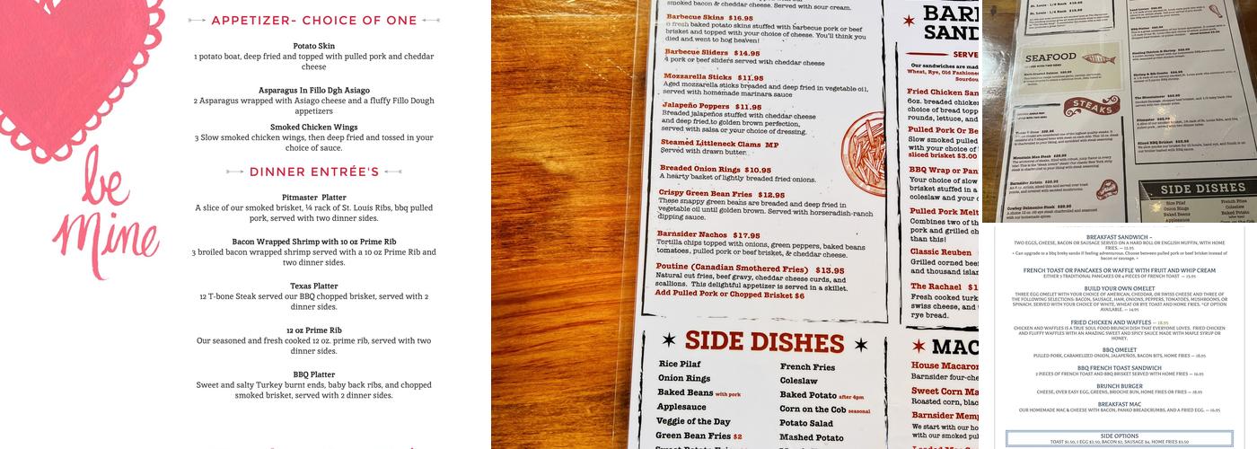 Barnsider Smokehouse BBQ Menu