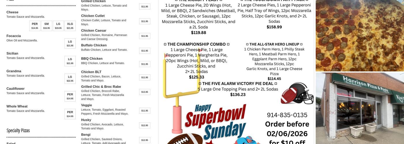 Harrison Pizza & Pasta Menu