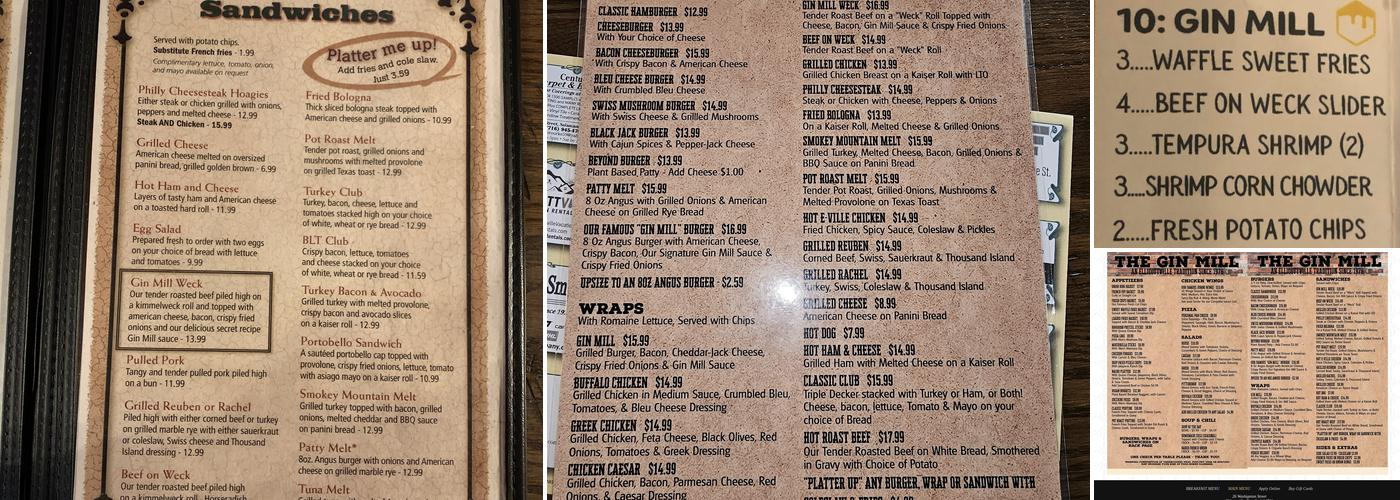 The Gin Mill Menu