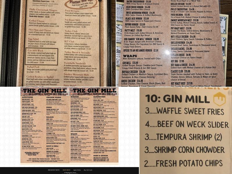 The Gin Mill Menu