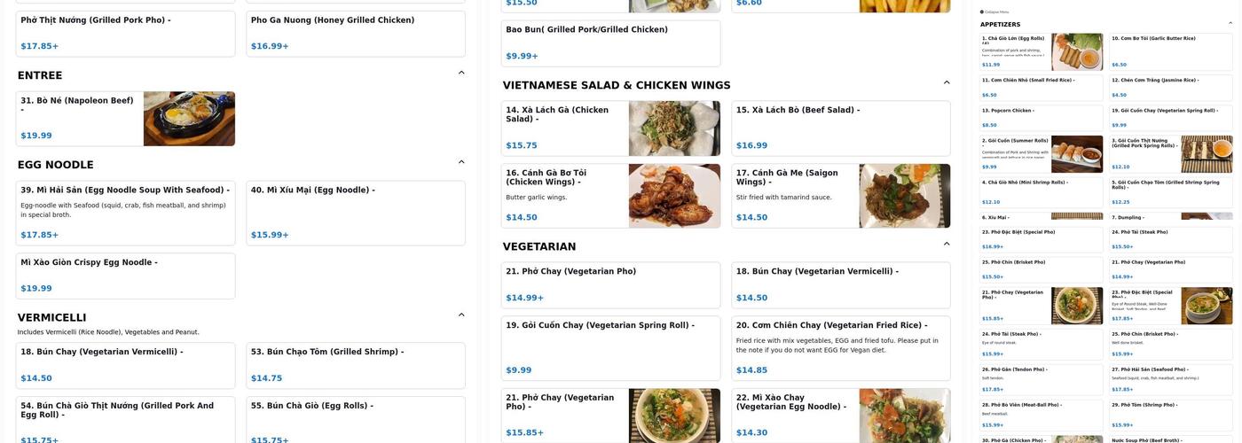 Miss Saigon Pho Menu