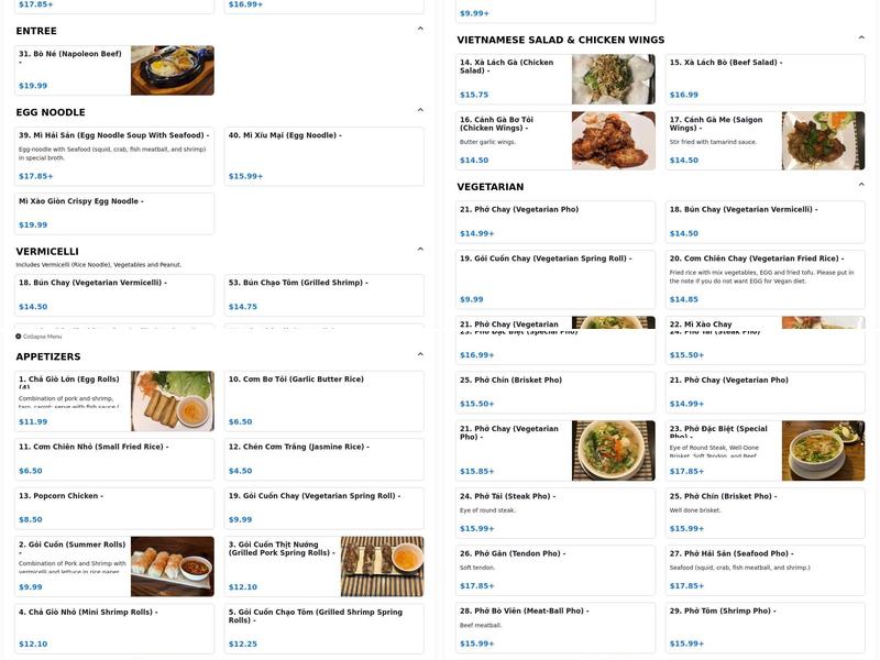 Miss Saigon Pho Menu