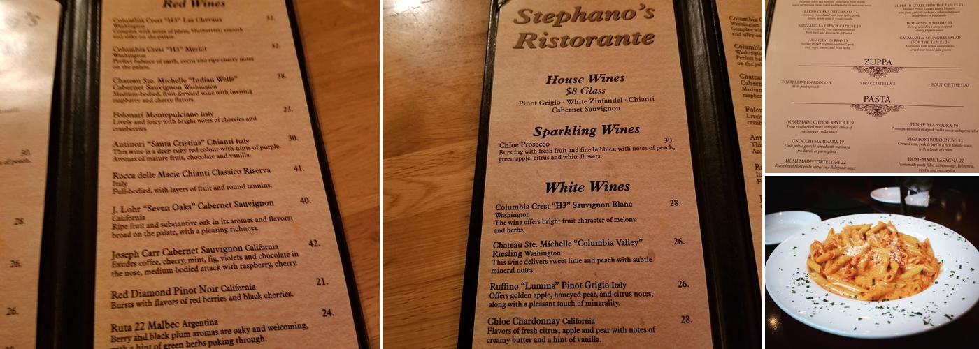 Stephano's Menu