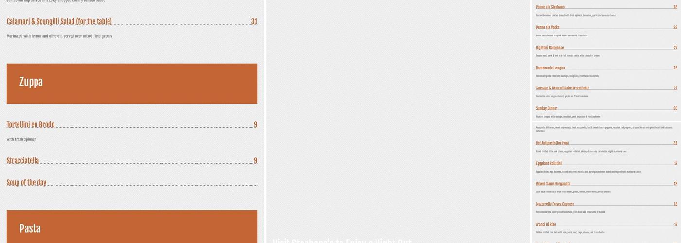Stephano's on Main Menu