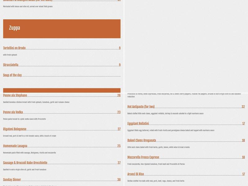 Stephano's on Main Menu