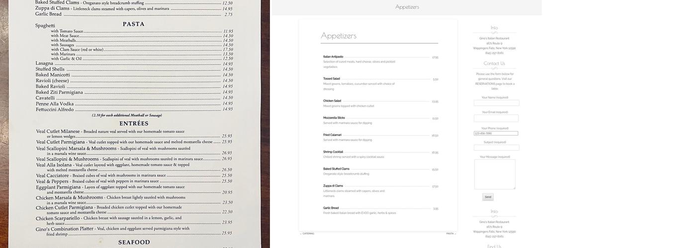 Gino's Italian Restaurant Menu