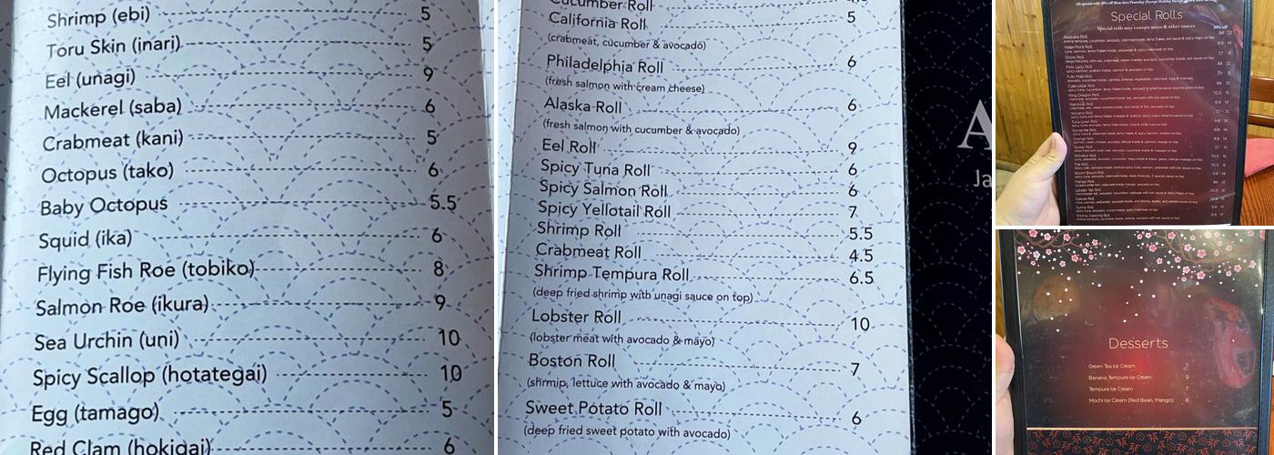 Akasaka Menu