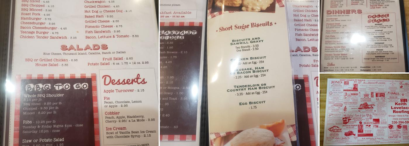 Short Sugars Pit Bar-B-Q Menu