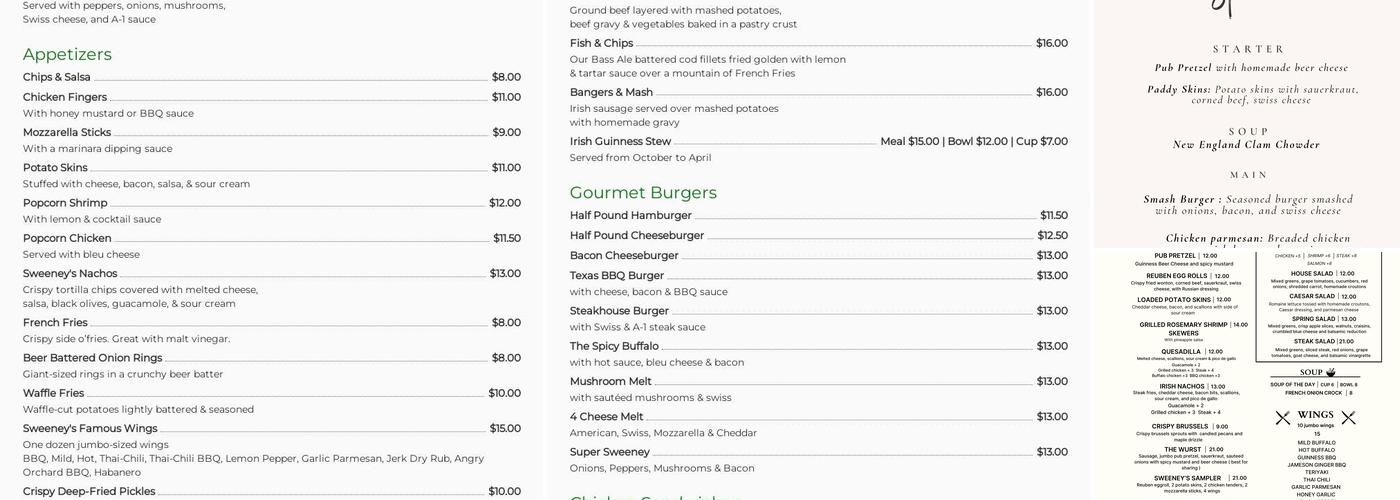 Sweeney's Irish Pub Menu