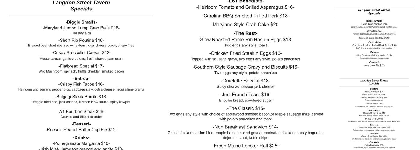 Langdon Street Tavern Menu