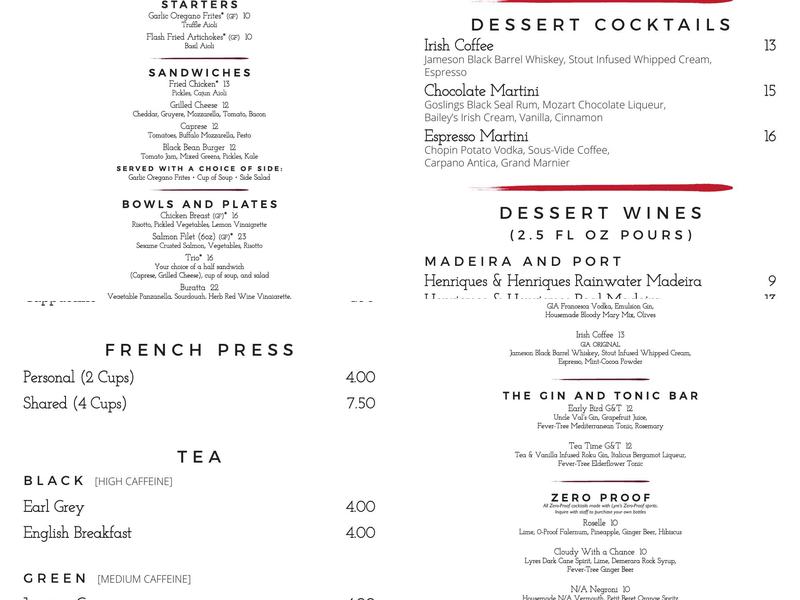 GIA: Drink.Eat.Listen Menu