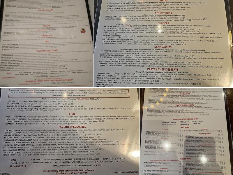 Village Tavern Menu