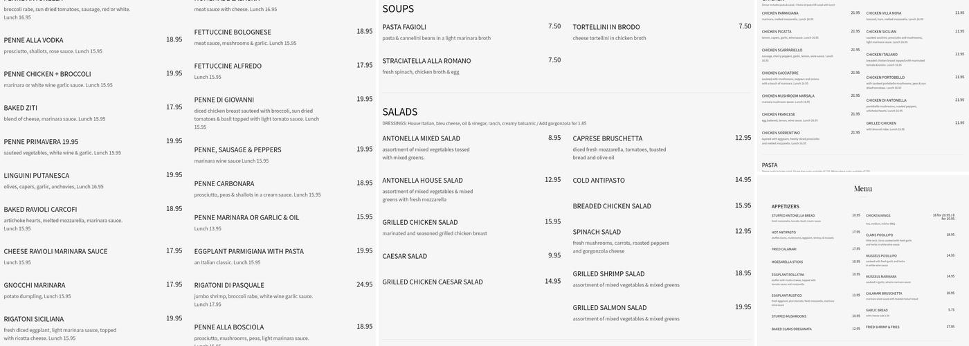 Antonella's Restautant Hyde Park Menu