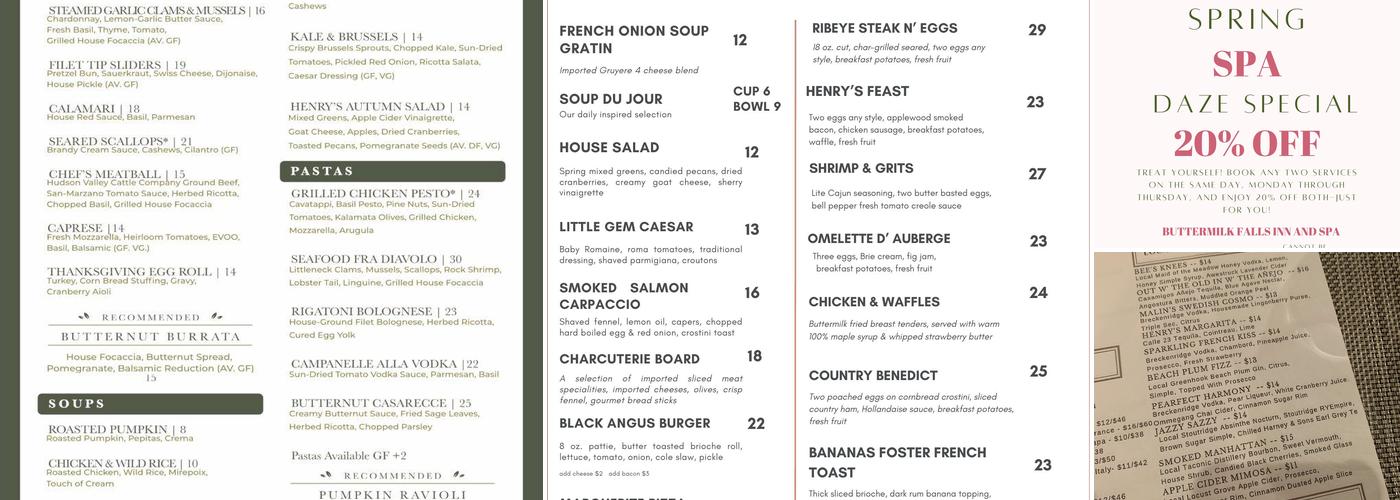 Henry's at the Farm Menu