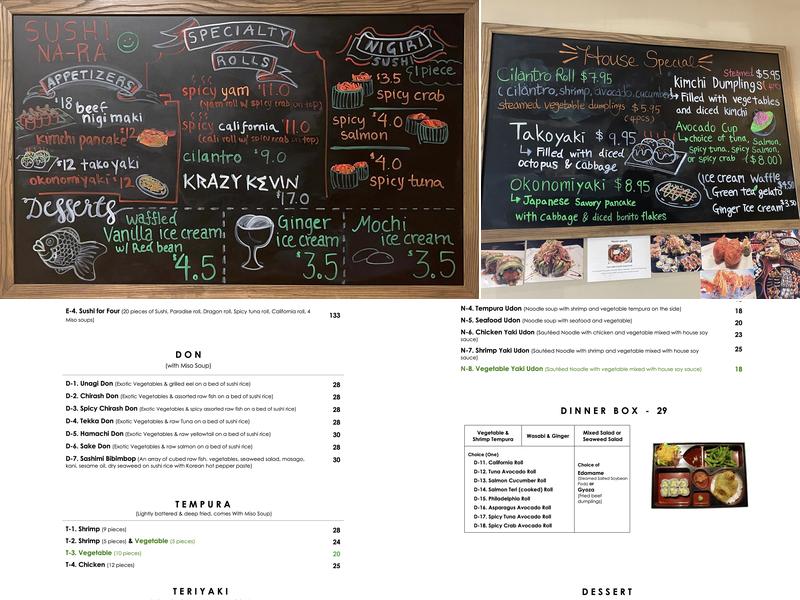 Sushi Na-Ra Japanese Restaurant Menu