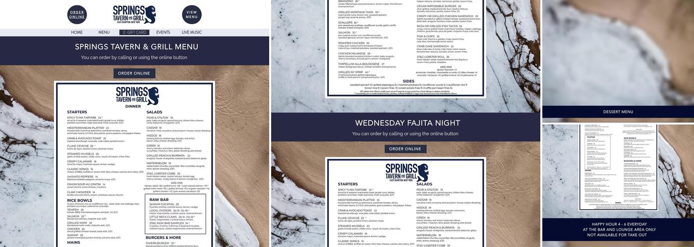 Springs Tavern and Grill Menu