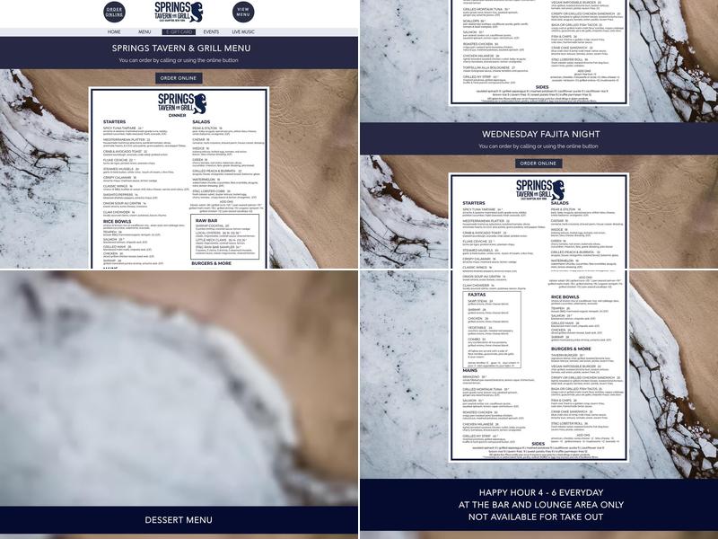 Springs Tavern and Grill Menu