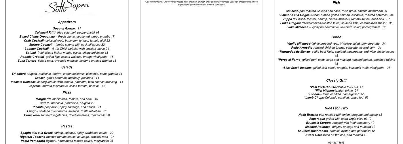 Sotto Sopra Menu