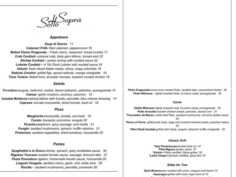 Sotto Sopra Menu