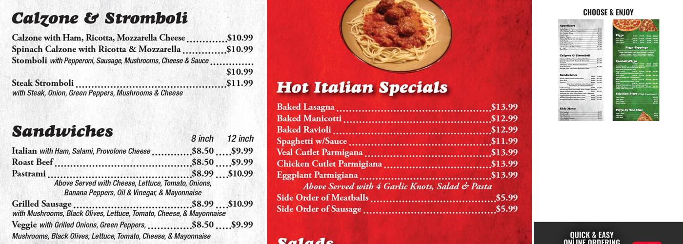 Tony's Pizza Menu