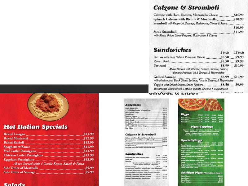 Tony's Pizza Menu