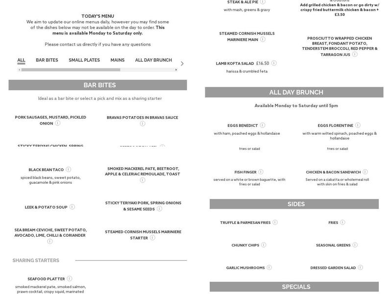 White Hart South Harting Menu