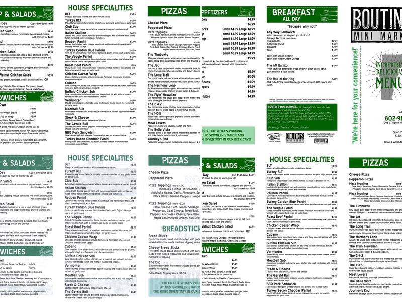 Boutin's Mini Market Menu