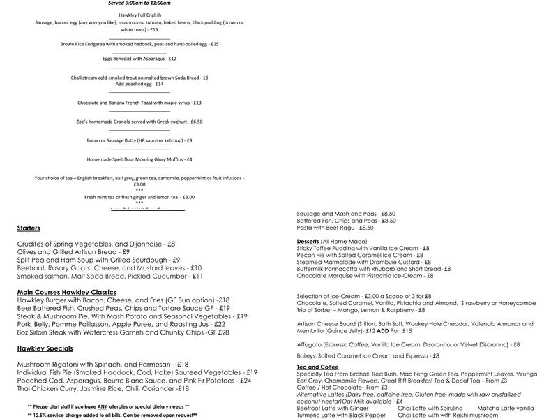 Hawkley Inn Menu