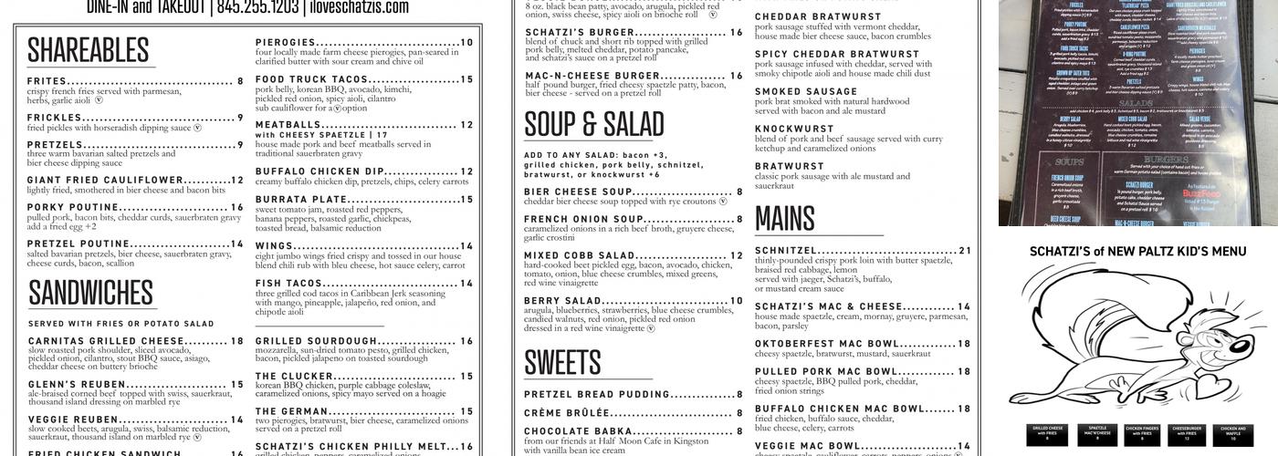 Schatzi's Pub and Bier Garden of New Paltz Menu