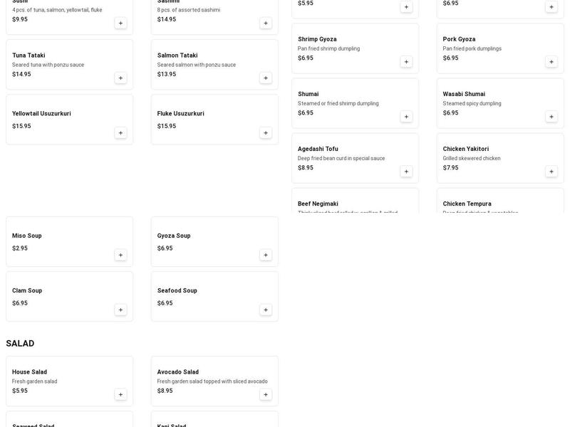 Sakura Japanese Cuisine Menu