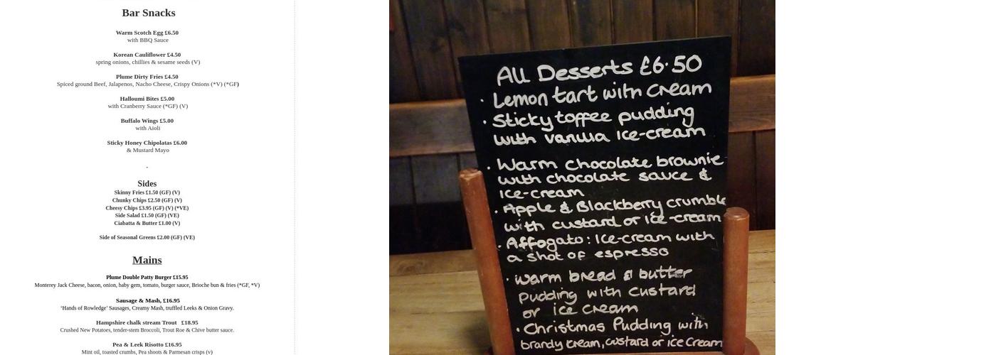 Plume of Feathers Menu