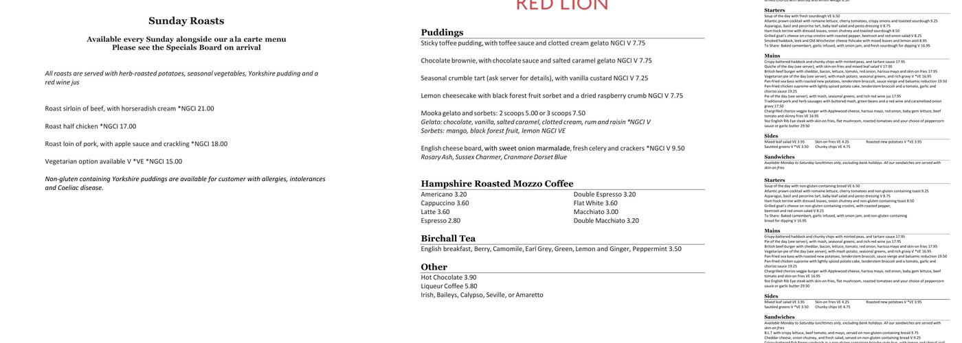 The Red Lion Menu