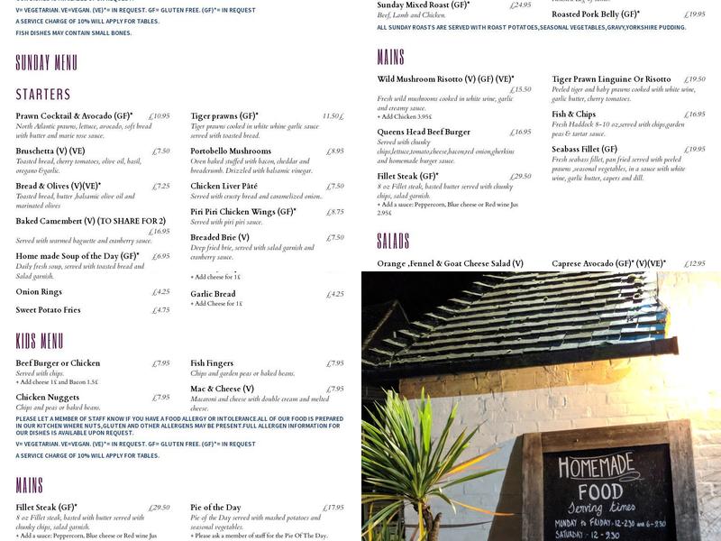 The Queens Head Dogmersfield Menu