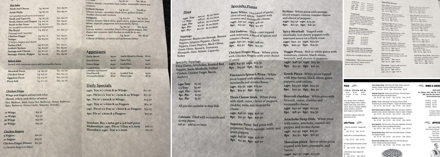 Vincenzo's Pizza House Menu