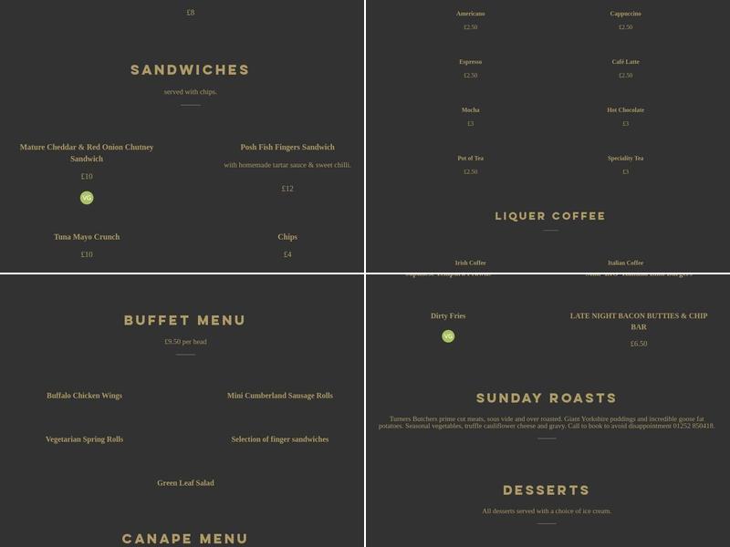 The Hampshire Arms Menu