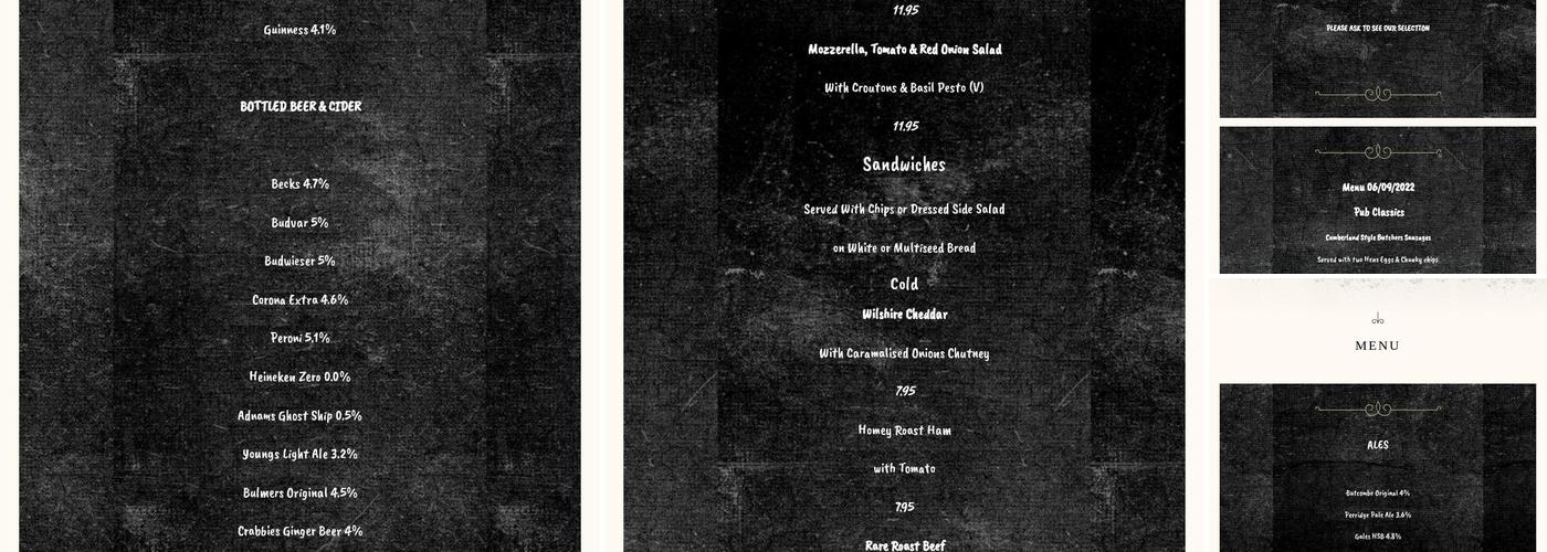 Waggon & Horses Menu