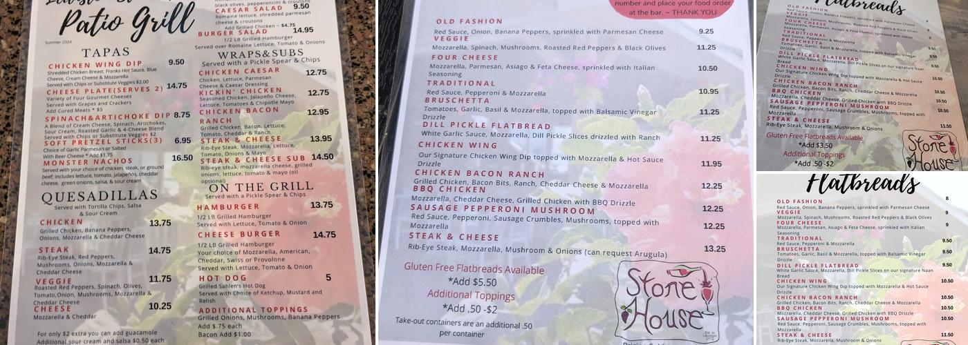 The Lewiston Stone House Menu