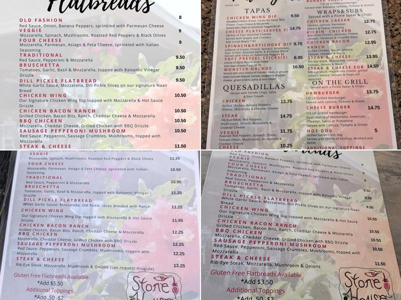 The Lewiston Stone House Menu