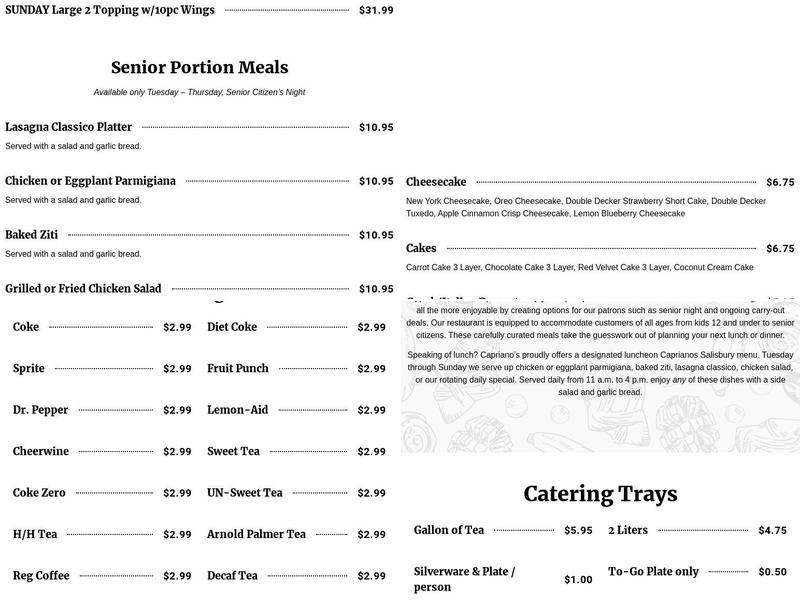 Capriano's Menu
