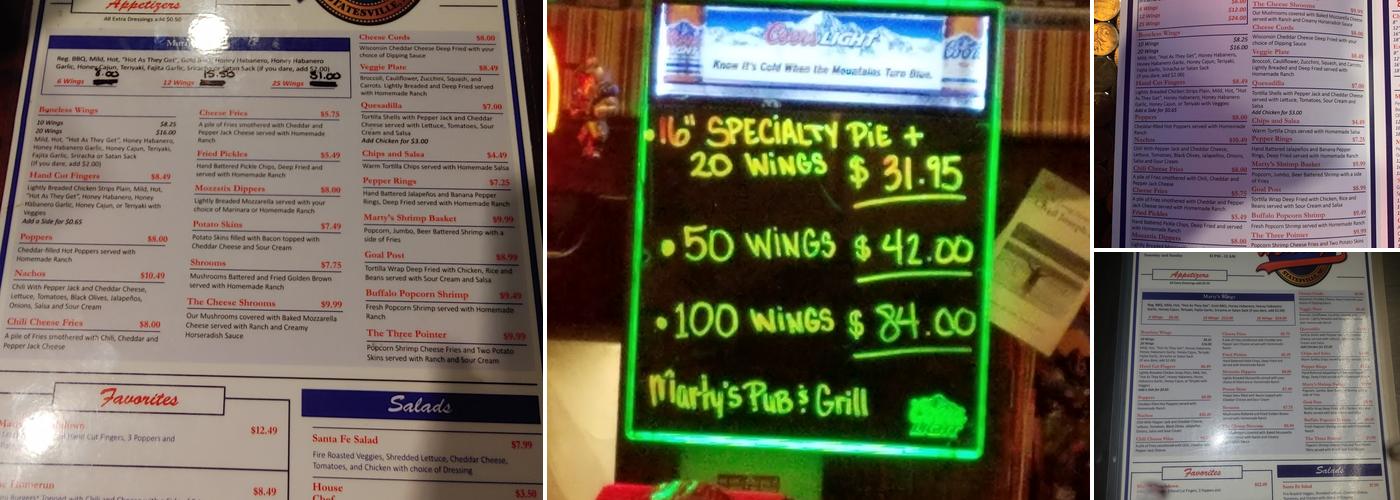 Marty’s Pub & Grill Menu