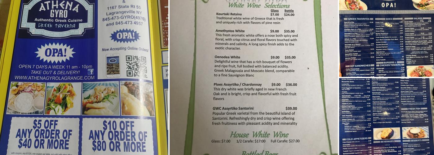 Athena Gyro Greek Taverna Menu