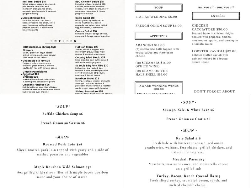 P.C.'s Paddock Menu