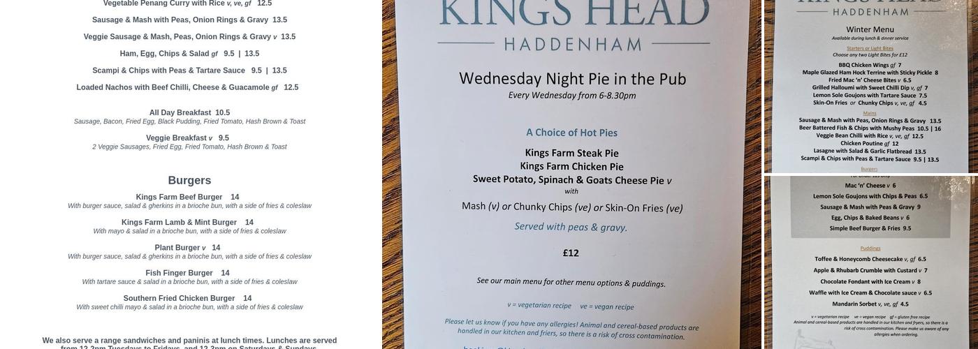 The Kings Head Haddenham Menu