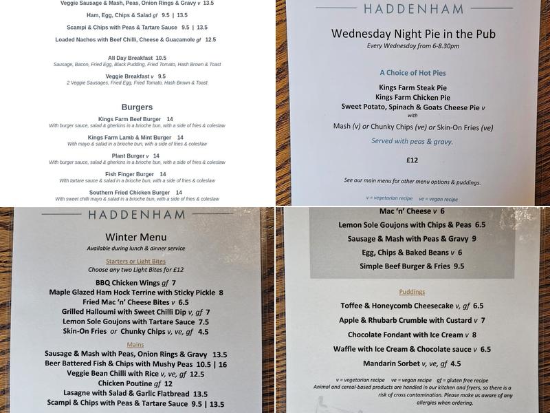 The Kings Head Haddenham Menu