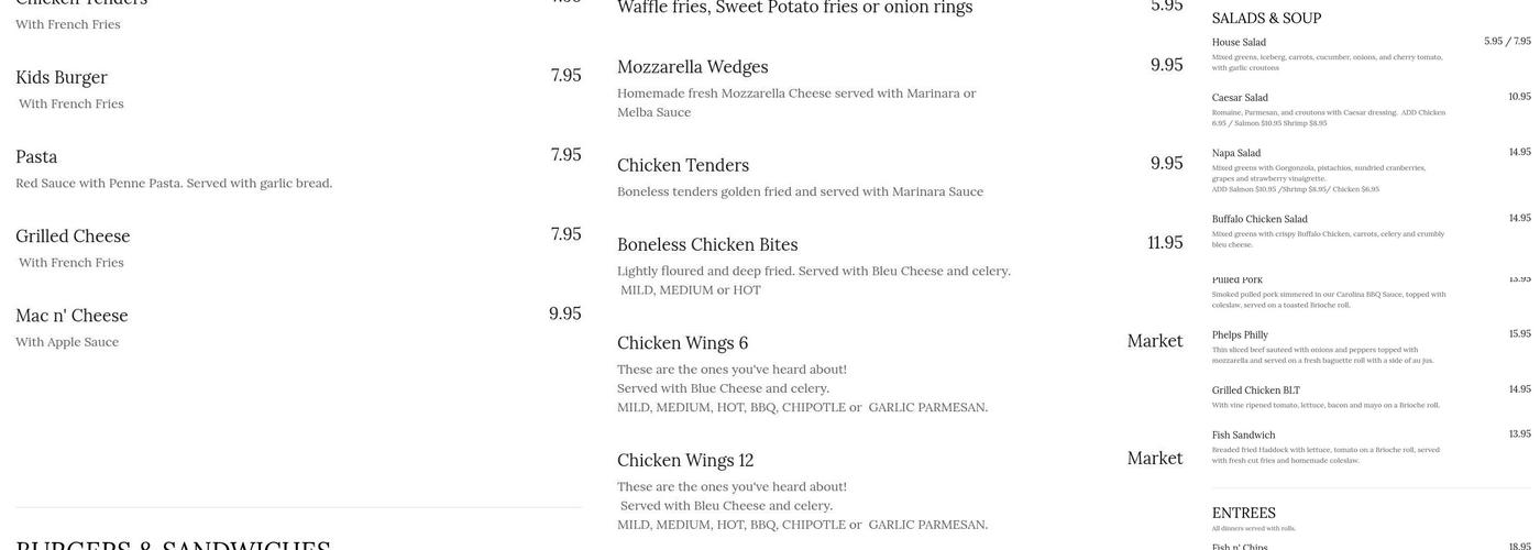 Andy's Adirondack Grille at Malta Ridge Menu