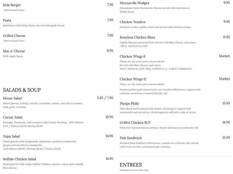 Andy's Adirondack Grille at Malta Ridge Menu